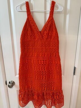 Diane Von Furstenberg Orange Lace V-Neck Midi Dress